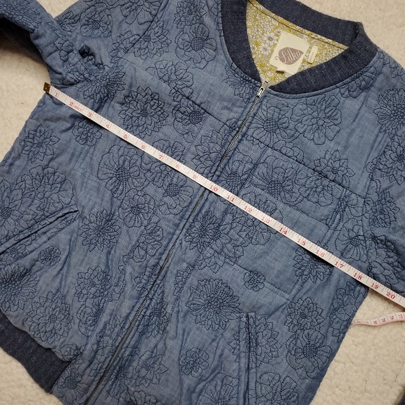 Anthropologie Lilka Floral Embroidered Denim Bomber Jacket Size S - Picture 8 of 14